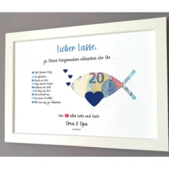 New Geldgeschenk zur Konfirmation Kommunion, Konfirmationsgeschenk Junge, Kommunionsgeschenk Junge,Bilderrahmen Fisch Geldgeschenke
