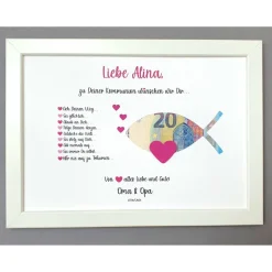 Geldgeschenke|Lovely picture frame & more Geldgeschenk zur Konfirmation Kommunion, Konfirmationsgeschenk Mädchen, Kommunionsgeschenk Mädchen, Bilderrahmen Fisch