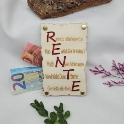 Glückwunschkarten|Funnybake Geldgeschenkkarte zur Rente aus Holz Grußkarte Gutscheinkarte Holz Karte Ruhestand