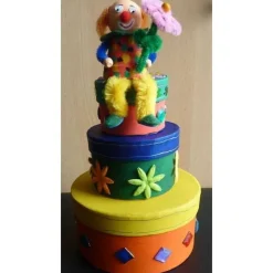 Online Geldgeschenkverpackung dreistöckige Torte mit 'Tontopfclown - bunt Geschenkverpackungen