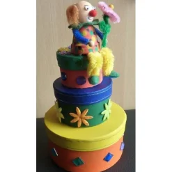 Online Geldgeschenkverpackung dreistöckige Torte mit 'Tontopfclown - bunt Geschenkverpackungen