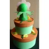 Clearance Geldgeschenkverpackung zweistöckige Torte mit Tontopffigur Blume - orange-grün Geschenkverpackungen