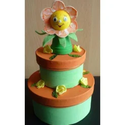 Clearance Geldgeschenkverpackung zweistöckige Torte mit Tontopffigur Blume - orange-grün Geschenkverpackungen
