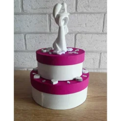 Clearance Geldgeschenkverpackung zweistöckige Torte mit Brautpaar und Verzierungen (pink-weiß) Hochzeitsgeschenke