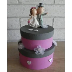 Sale Geldgeschenkverpackung zweistöckige Torte mit Brautpaar und Verzierungen (rosa/grau) Hochzeitsgeschenke