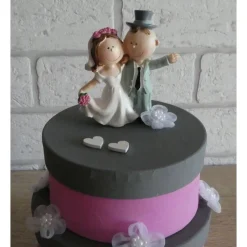 Sale Geldgeschenkverpackung zweistöckige Torte mit Brautpaar und Verzierungen (rosa/grau) Hochzeitsgeschenke