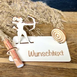 Geschenke|WoodyfyKreativ Geldscheinhalter Bogenschießen, Pfeil und Bogen, Geldgeschenk, Geburtstag, Geschenk, Wunschtext, Personalisierbar