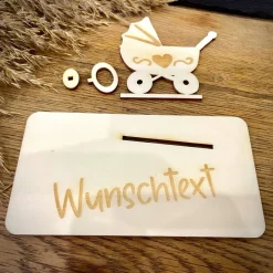 Geschenke|WoodyfyKreativ Geldscheinhalter Geburt, Baby, Kinderwagen, Geldgeschenk, Geschenk, Wunschtext, Personalisierbar