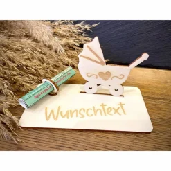 Geschenke|WoodyfyKreativ Geldscheinhalter Geburt, Baby, Kinderwagen, Geldgeschenk, Geschenk, Wunschtext, Personalisierbar