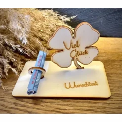 New Geldscheinhalter Glück, Kleeblatt, Geldgeschenk, Geburtstag, Geschenk, Wunschtext, Personalisierbar Geschenke