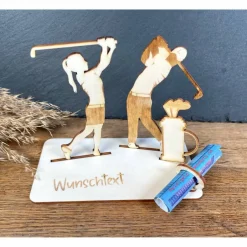 Geschenke|WoodyfyKreativ Geldscheinhalter Golfer, Golferin, Paar, Geldgeschenk, Geburtstag, Geschenk, Wunschtext, Personalisierbar