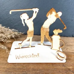 Geschenke|WoodyfyKreativ Geldscheinhalter Golfer, Golferin, Paar, Geldgeschenk, Geburtstag, Geschenk, Wunschtext, Personalisierbar