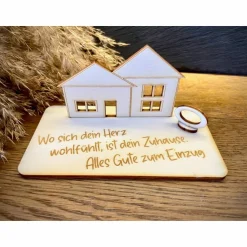 Geschenke|WoodyfyKreativ Geldscheinhalter Haus, Hausbau, Einweihung, Richtfest, Geburtstag, Geschenk, Wunschtext, Personalisierbar