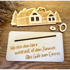 Online Geldscheinhalter Haus, Hausbau, Einweihung, Richtfest, Geburtstag, Geschenk, Wunschtext, Personalisierbar Geschenke
