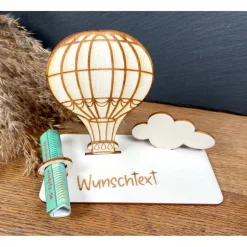 Geschenke|WoodyfyKreativ Geldscheinhalter Heißluftballon, Fesselballon, Rundflug, Geldgeschenk, Geburtstag, Geschenk, Wunschtext, Personalisierba
