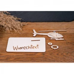 Geschenke|WoodyfyKreativ Geldscheinhalter Helikopter, Hubschrauber, Rundflug, Geldgeschenk, Geburtstag, Geschenk, Wunschtext, Personalisierbar