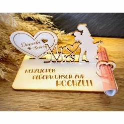 Geschenke|WoodyfyKreativ Geldscheinhalter Hochzeit, Hochzeitspaar, Herz, Geldgeschenk, Geschenk, Wunschtext, Personalisierbar