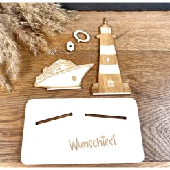 Geschenke|WoodyfyKreativ Geldscheinhalter Leuchtturm, Strandkorb, Ostsee, Geldgeschenk, Geburtstag, Geschenk, Wunschtext, Personalisierbar
