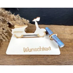 Geschenke|WoodyfyKreativ Geldscheinhalter Roller, Vespa, Geburtstag, Führerschein, Geschenk, Wunschtext, Personalisierbar