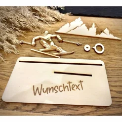 Geschenke|WoodyfyKreativ Geldscheinhalter Ski, Skifahrer, Skiurlaub, Berge, Winterurlaub, Urlaub, Geldgeschenk, Geburtstag, Geschenk, Wunschtext,