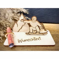 Geschenke|WoodyfyKreativ Geldscheinhalter Snowboard, Snowboader, Skiurlaub, Berge, Winterurlaub, Geldgeschenk, Geburtstag, Geschenk, Wunschtext,