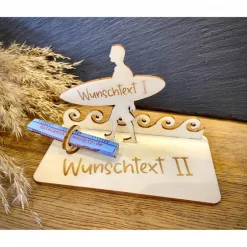 Geschenke|WoodyfyKreativ Geldscheinhalter Surfen, Surfer, Wasser, Urlaub, Geldgeschenk, Geburtstag, Geschenk, Wunschtext, Personalisierbar