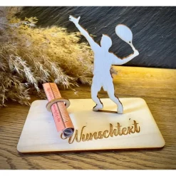 Geschenke|WoodyfyKreativ Geldscheinhalter Tennis, Geldgeschenk, Geburtstag, Aufschlag, Geschenk, Wunschtext, Personalisierbar