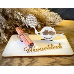 Geschenke|WoodyfyKreativ Geldscheinhalter Tennis, Geldgeschenk, Geburtstag, Tennisschläger, Geschenk, Wunschtext, Personalisierbar