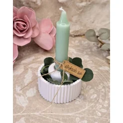 Geschenke|Herzenssache(n) Geriffelte Raysin Schale mit Kerze, Eukalyptus & Anhänger – Handgemachtes Geschenk "einfach so"