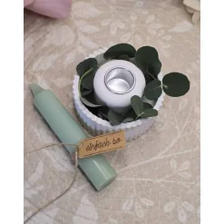 Geschenke|Herzenssache(n) Geriffelte Raysin Schale mit Kerze, Eukalyptus & Anhänger – Handgemachtes Geschenk 