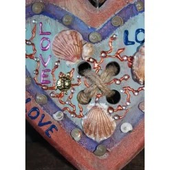 Hot Geschenk Valentinstag LOVE abstrakt maritim gestaltetes Herz aus Holz mit Acrylfarbe im Shabby-Stil bemalt Kunst