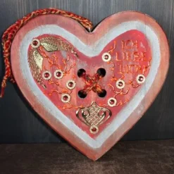 Hot Geschenk zum Valentinstag ICH LIEBE DICH abstrakt gestaltetes Herz aus Holz mit Acrylfarbe im Shabby-Stil bemalt Kunst