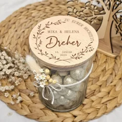 Hot Geschenk zur Hochzeit personalisiert Namen Brautpaar Glas graviert Vorratsglas Gravur Naschglas kleine Aufmerksamkeit Hochzeitsgeschenke