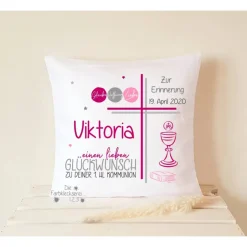 Geschenke|Die Farbkleckserei 123 Geschenk zur Kommunion, Kissen personalisiert Monogramm, Kommuniongeschenk, Geschenk zur Konfirmation