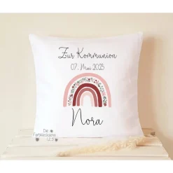 Best Geschenk zur Kommunion Kissen personalisiert Blumen lila weiß Monogramm Geschenke