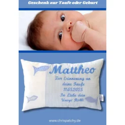 Best Geschenk zur Taufe oder Geburt Namenskissen personalisiertes Kissen für Jungen und Mädchen Kommuniongeschenk Geschenke