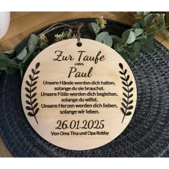 Best Geschenk zur Taufe Taufgeschenk Schild Dekoschild Holz zum aufhängen individuell personalisierbar Lasergravur Erinnerung Geschenke