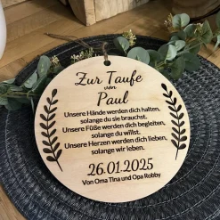 Best Geschenk zur Taufe Taufgeschenk Schild Dekoschild Holz zum aufhängen individuell personalisierbar Lasergravur Erinnerung Geschenke