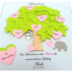 Online Geschenk zur Taufe,Lebensbaum,Taufgeschenk Mädchen , Taufbaum, Elefant, Wunschdaten,Geschenk zur Geburt Geschenke