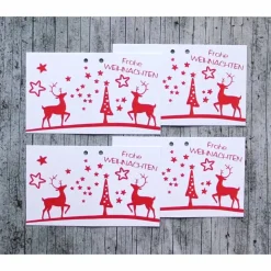 Geschenkanhänger **HIRSCHrot2** 4er Set von Weihnachten Klappanhänger Anhänger Dekoration Hirsch Verzierung Geschenkeanhänger