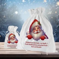 Outlet Geschenkbeutel mit Wunschtext Weihnachten Motiv Weihnachtsmann Säckchen & Beutel