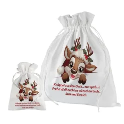 Säckchen & Beutel|geschenke364 Geschenkbeutel mit Wunschtext Weihnachten Motiv Rentier