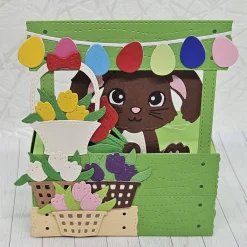 Online Geschenkbox Ostern | Handgefertigt | Brauner Hase & Tulpenkörbe | Box für Geld & Gutscheine | Mit abnehmbarem Anhänger Geschenkverpackungen