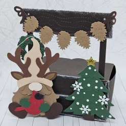 Online Geschenkbox "Rentier-Wichtel & Tannenbaum" Rustikal | Handgemachte Verpackung mit abnehmbarem Anhänger Geschenkverpackungen