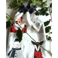 New Geschenkebeutel Weihnachten Nr.4 aus Baumwolle Patchworkstoff mit weihnachtlichen Motiven, 20x30cm, wiederverwendbar Säckchen & Beutel