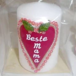 Sale Geschenk-Kerze zum  Muttertag mit HERZ * handverziert * in Geschenkverpackung * Mitbringsel Geschenke
