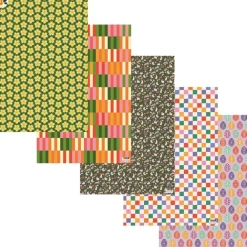 Outlet Geschenkpapier Bunte Osterzeit, 15 Bogen mit 5 verschiedenen floralen und graphischen Mustern Geschenkverpackungen