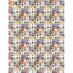 Sale Geschenkpapier Meer-Patchwork, 10 Bogen mit stilisierten Fischen und Blumen als Karo Geschenkverpackungen