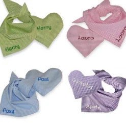 Sale Geschenkset bestehend aus Herzkissen + Halstuch kariert mit Namen personalisiertes Geschenk zur Geburt Taufe Geburtstag Geschenke