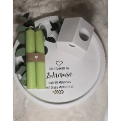 Geschenke|Herzenssache(n) Geschenkset Einweihung, Umzug & Richtfest – Raysin Haus, Kerzen, Eukalyptus, Teller (21,5 cm)